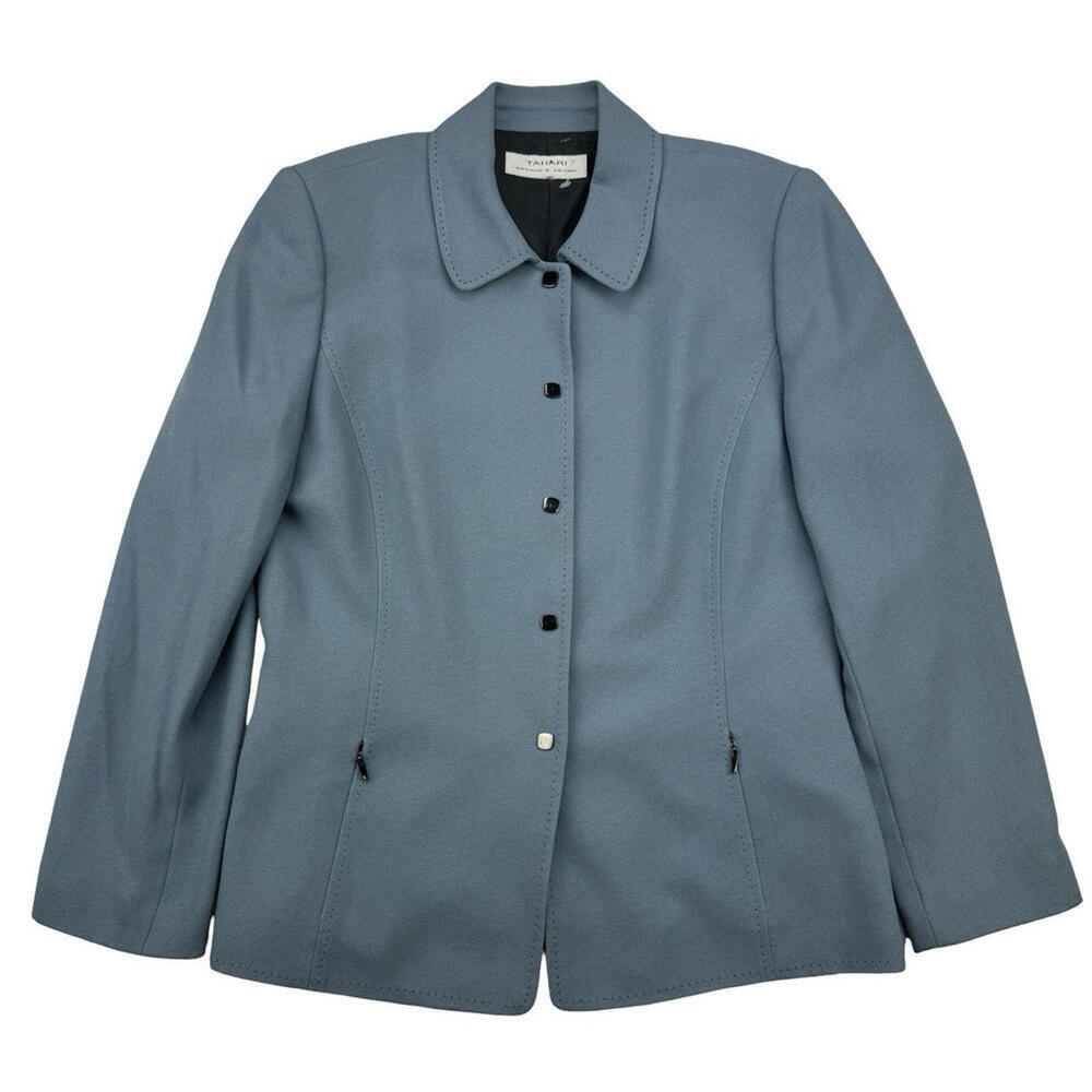 Tahari Single-Breasted Snap Button Blazer Jacket Light Blue Size US 14-16